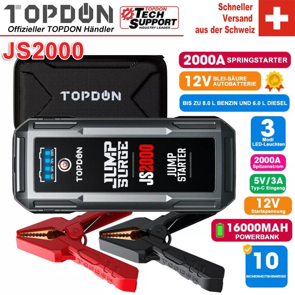 Alle Werkzeuge: TOPDON JS2000 2000A 12V Auto Starthilfe Battery Booster – Neu und originalverpackt aus Malans GR von BUYBEST-Schweiz
