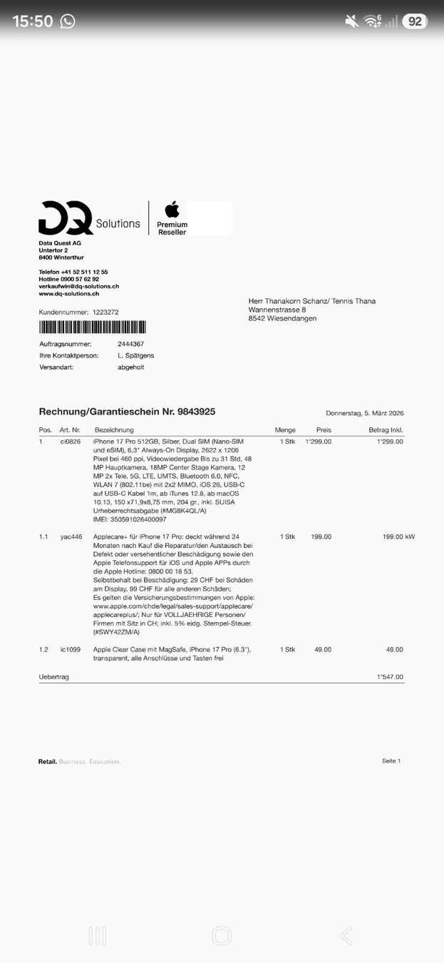 Apple Handys / Smartphones: Iphone 17 pro 512GB Silber, Dual Sim – Neu (gemäss Beschreibung) aus Wiesendangen von Thana01 8