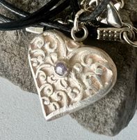 Vintage Herzanhänger Silber 925 mit Amethyst &Lederband 11g
