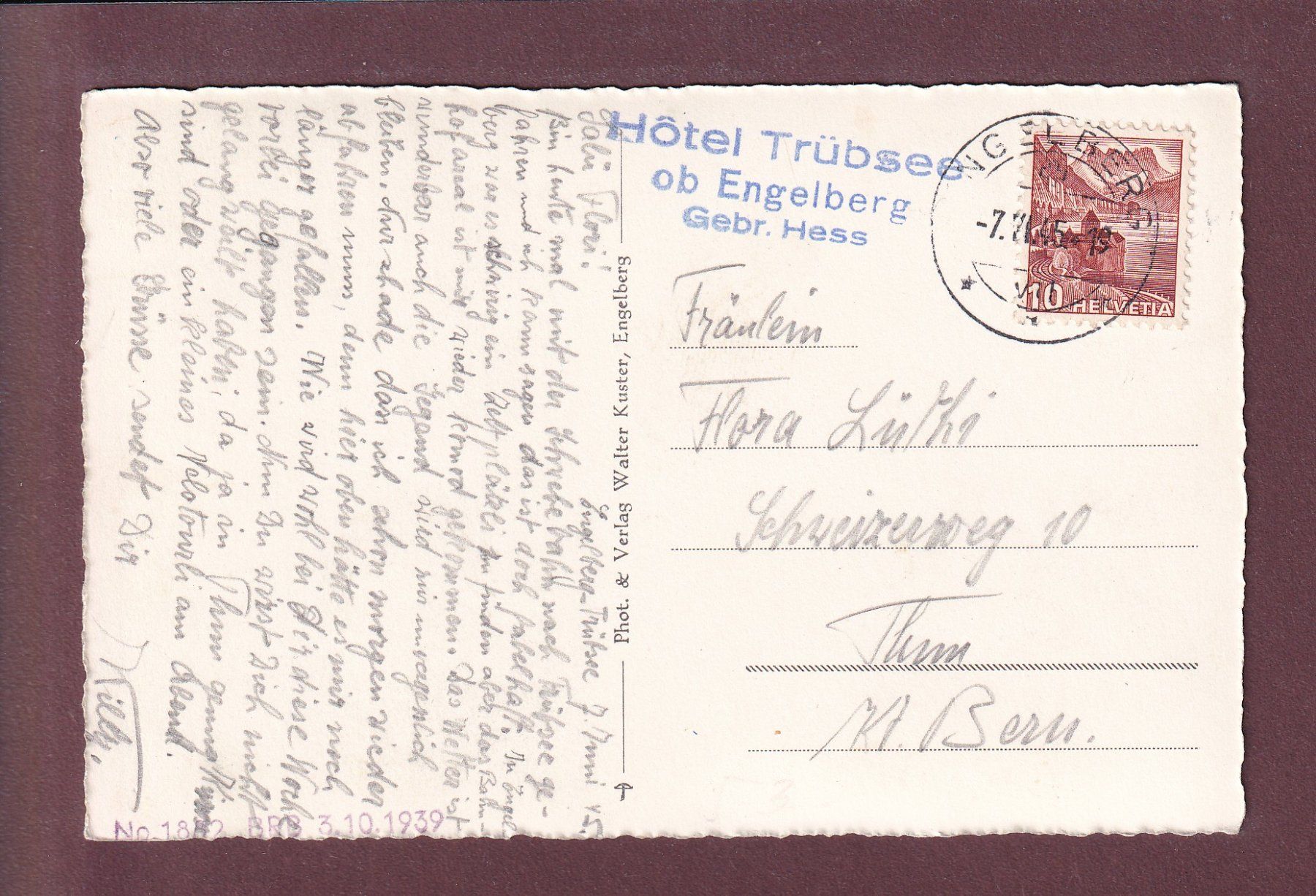 Ansichtskarten: ENGELBERG mit Titlis - 1945 – Gebraucht aus Pully von nicecards 1
