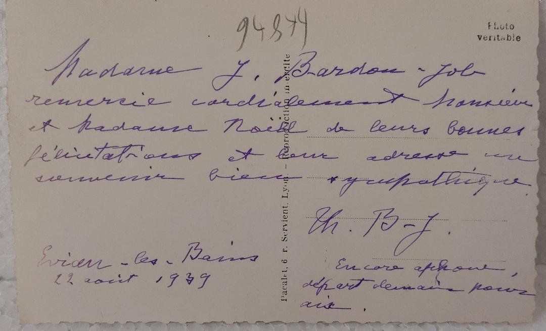 Ansichtskarten: LAC  LEMAN - Barque - Pointe de Meillerie - 1939 – Gebraucht aus Delémont von Domdom1 1