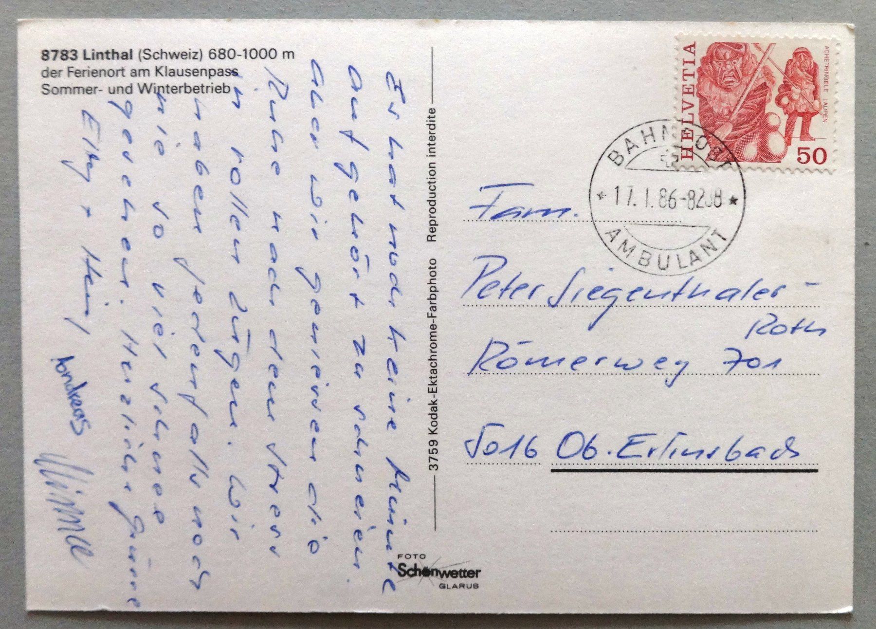 Ansichtskarten: Linthal 680-1000 m – Gebraucht aus Fétigny von Billy2miny 1