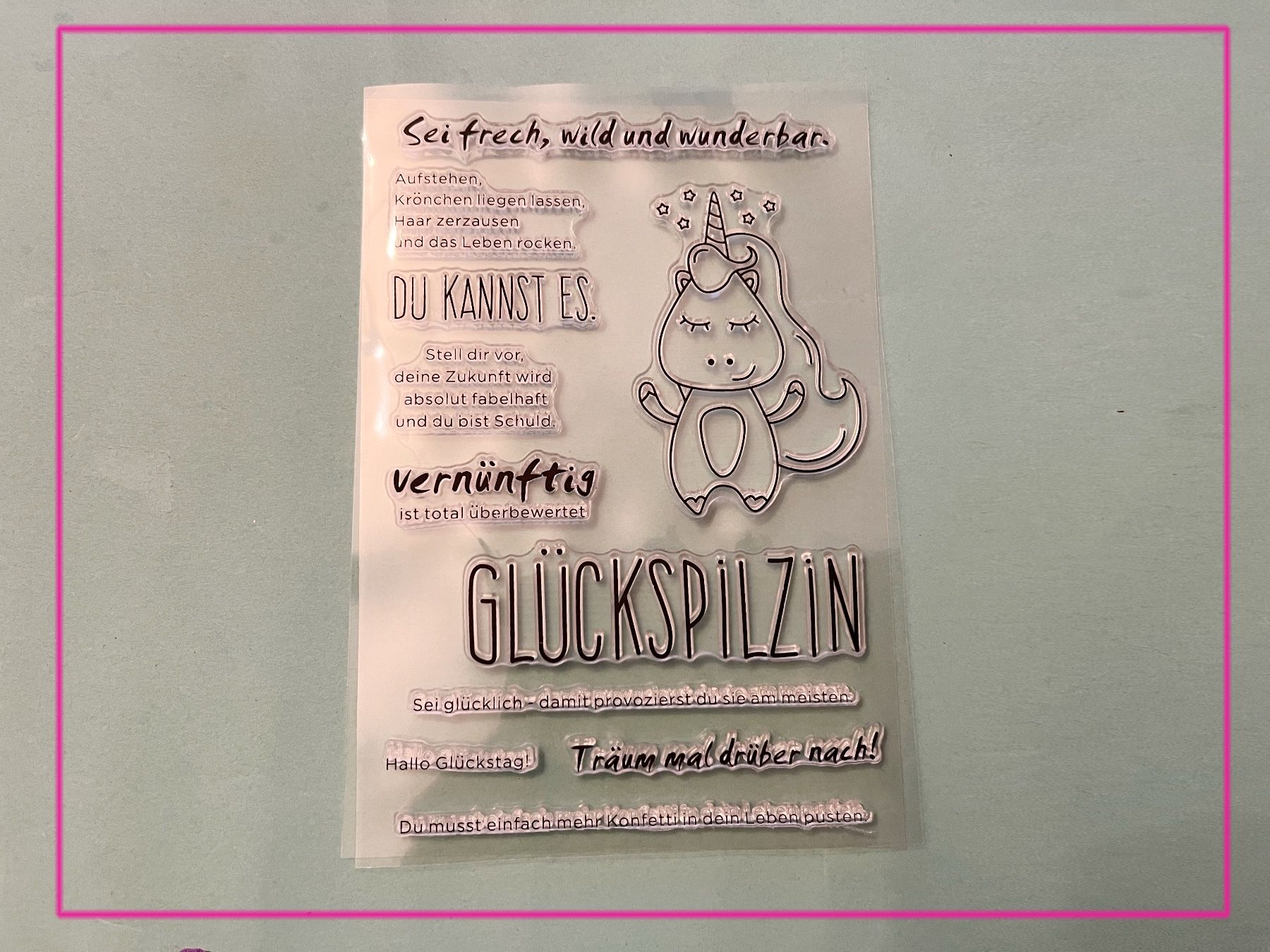 Timbri: Einhorn Glückspilzin / freche Texte   - Silikonstempel – Nuovo e nell'imballaggio originale da Frenkendorf venduto da jazzplatten
