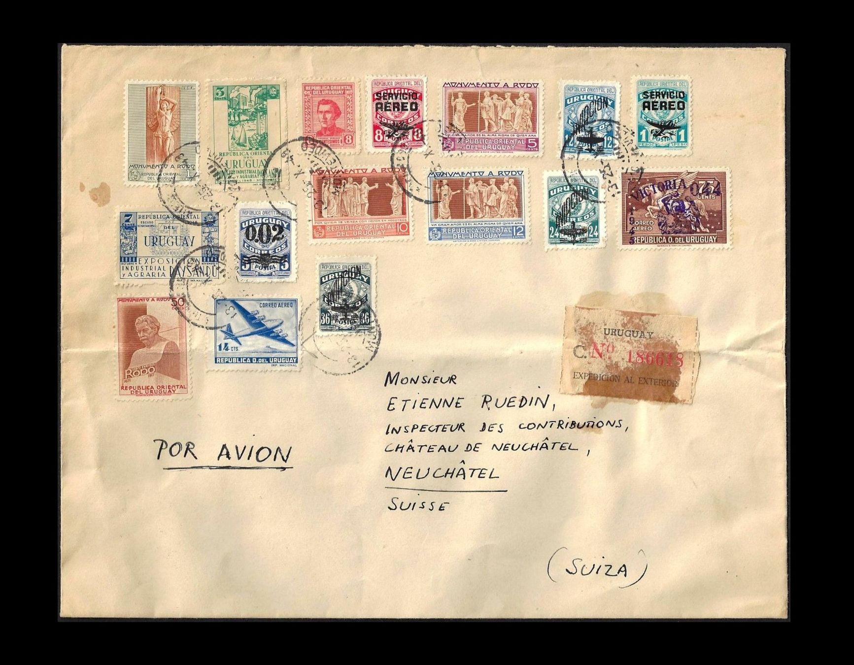 Alle Briefmarken: Uruguay 2 Luftpostbriefe + Briefmarken 1940 - 1952 – Gebraucht aus Baar von W47 3
