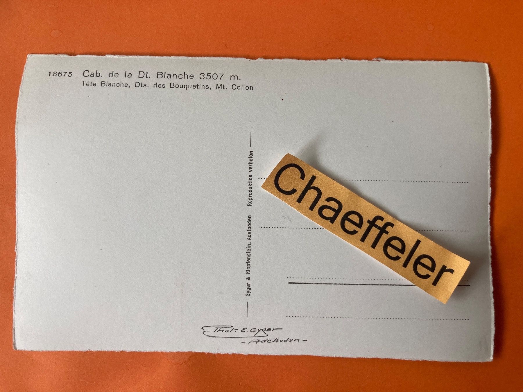 Cartoline postali: 18665 Cab. De la Dt. Blanche – Usato da Zürich venduto da Chaeffeler 1