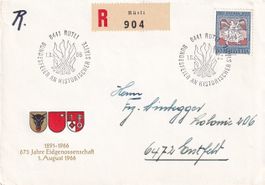 R-Brief Rütli Bundesfeier 1966 (R-Zettel ohne PLZ !)