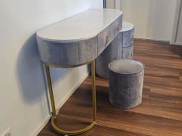 Schminktisch mit Hocker Samt grau marmoriert