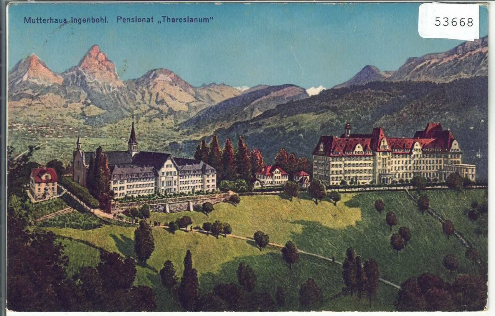 Cartoline postali: Mutterhaus-Ingenbohl - Pensionat Theresianum - Litho – Usato da Ettingen venduto da Kartenplanet
