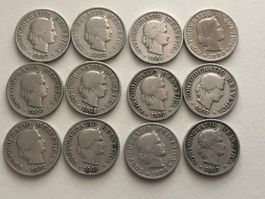 Lot mit 12Stk. 5Rp.(1897/98/98/99/1900/01/02/03/04/05/06/07)