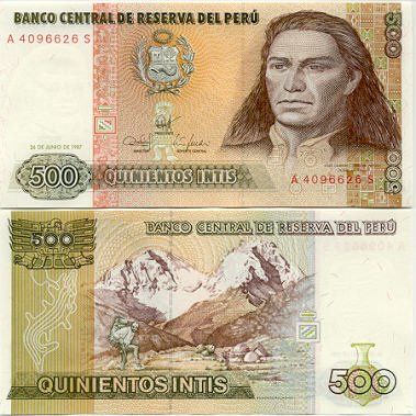 Banknoten: PERU - 500 INTIS 26.06.1987 -  BANKFRISCH – Neu (gemäss Beschreibung) aus Tobel von fuertinero