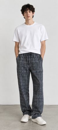 Zara Hose kariert grau elastischer Bund Grösse M