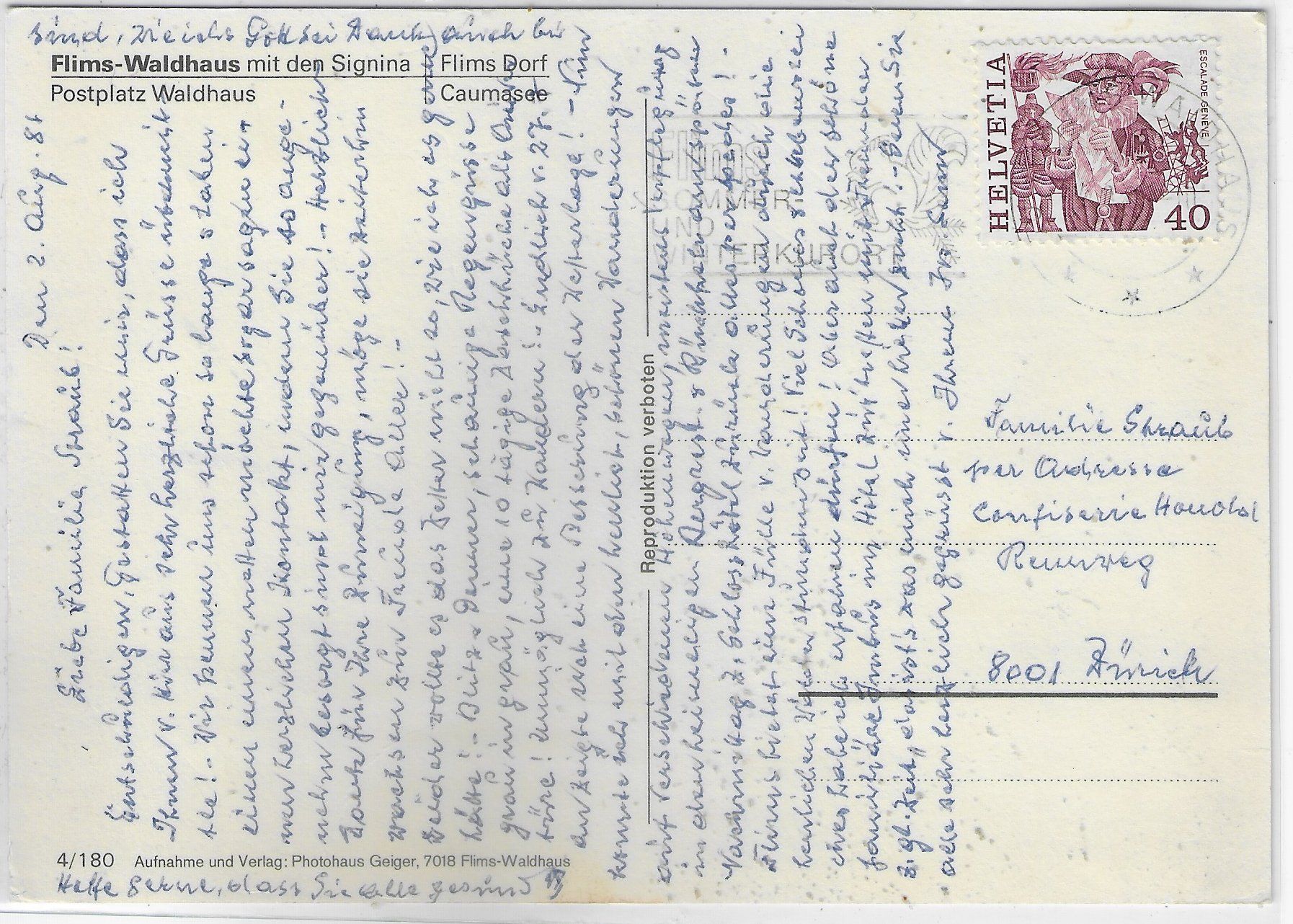 Cartoline postali: Flims - Postplatz Waldhaus mit Postauto – Usato da Ettingen venduto da Kartenplanet 1