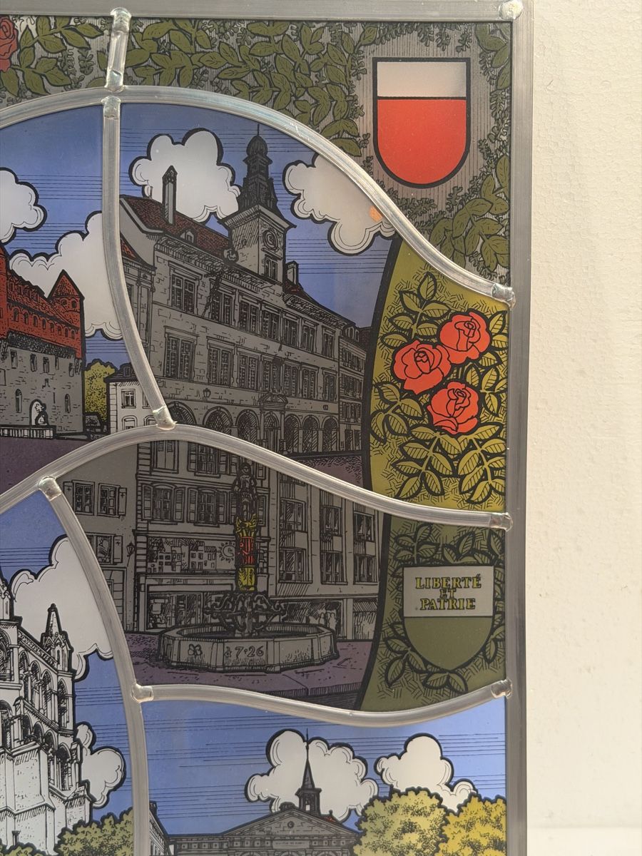 Bicchieri: Stained glass panel Lausanne city views – Usato da Lausanne venduto da artnouveau05 3