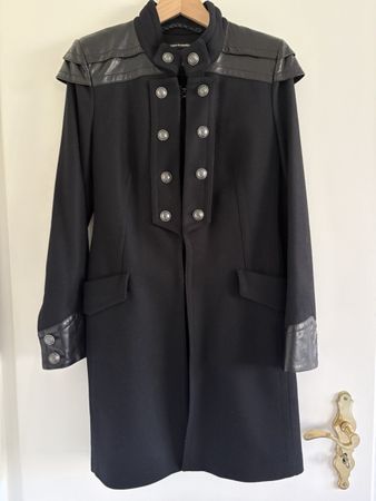 DRYKORN Wollmantel schwarz Lederdetails Grösse M neuwertig