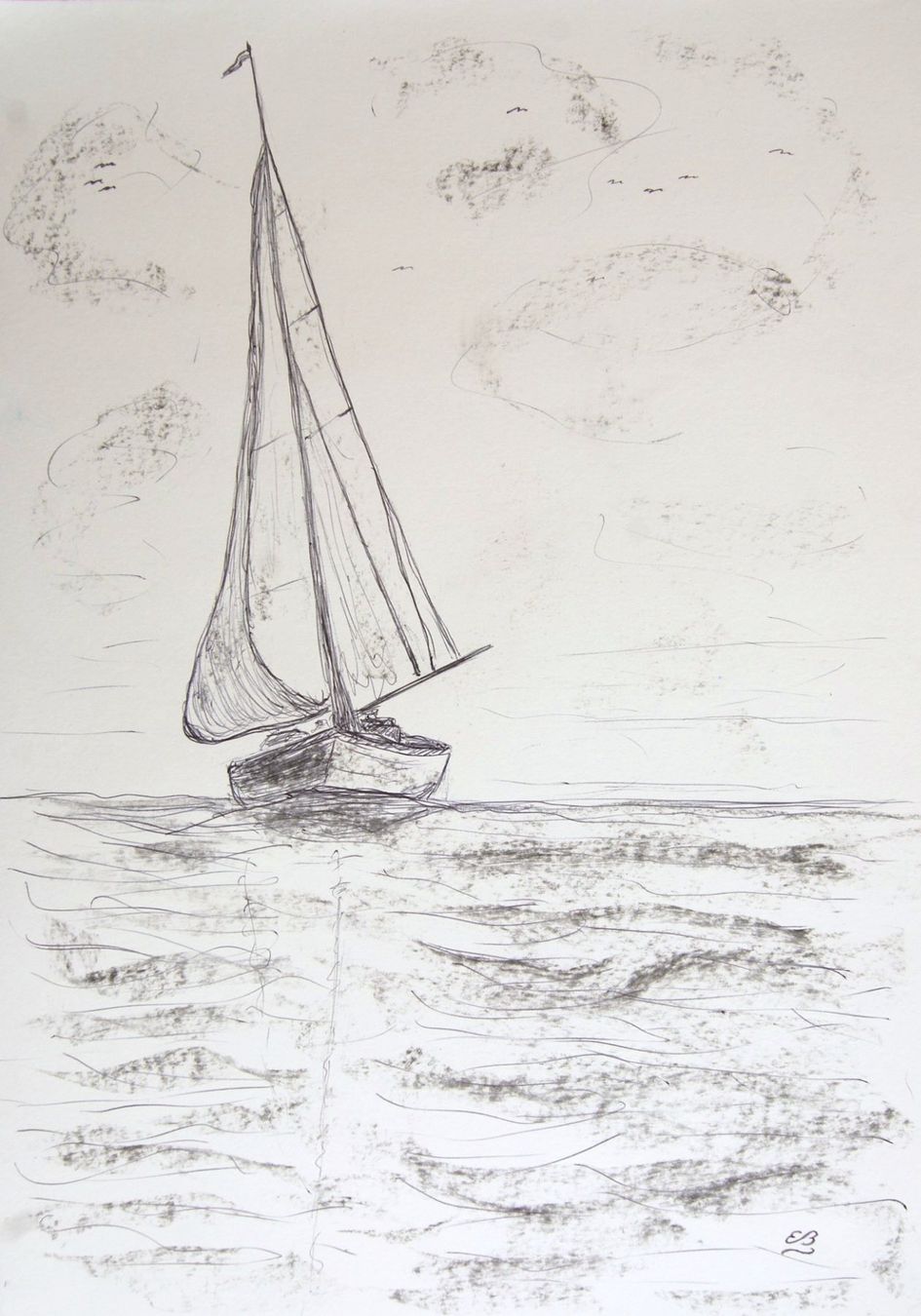 Dipinti: Zeichnung: Segelboot I – Usato da Fribourg venduto da erw_68dx