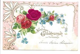 Samt-Applikation - Namenstag - Herzlichen Glückwunsch - 1903
