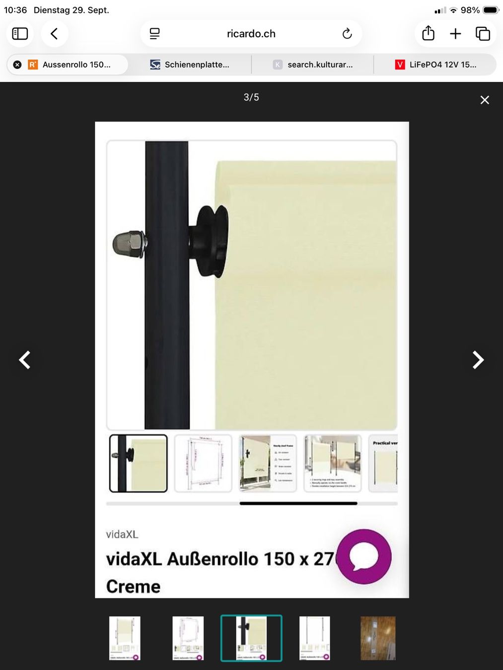 Vidaxl Tende da sole: vidaXL Aussenrollos, Crème, 150x270cm – Nuovo e nell'imballaggio originale da Bütschwil venduto da sru2005 2