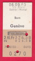 SBB KARTON BILLETT, BERN - GENÈVE, HALBTAX, 2.KLASSE, RETOUR