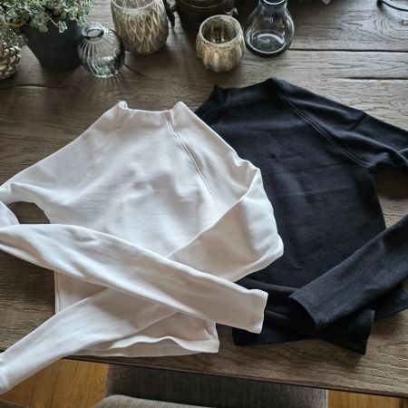 🐸 2 CROP PULLOVER XS / S TOPS SCHWARZ & WEISS