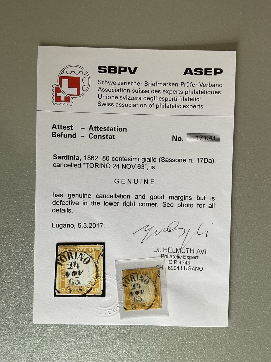 Tutti i francobolli: Sardinia 1862 80 centesimi – Usato da Steinhausen venduto da Leo.1957
