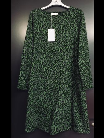 Piu & Piu Langarm Kleid BW Mix Jersey Leo grün schwarz Gr 40