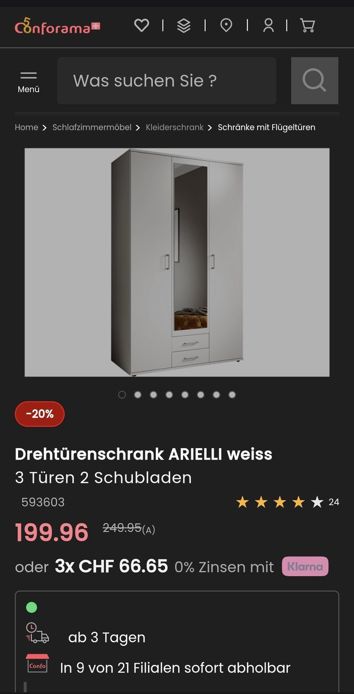 Conforama Armadi: Kleiderschrank mit Spiegel – Usato da Wetzikon ZH venduto da Chanchi