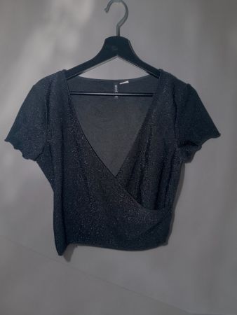 H&M Glitzer Wickelshirt Schwarz Gr. L