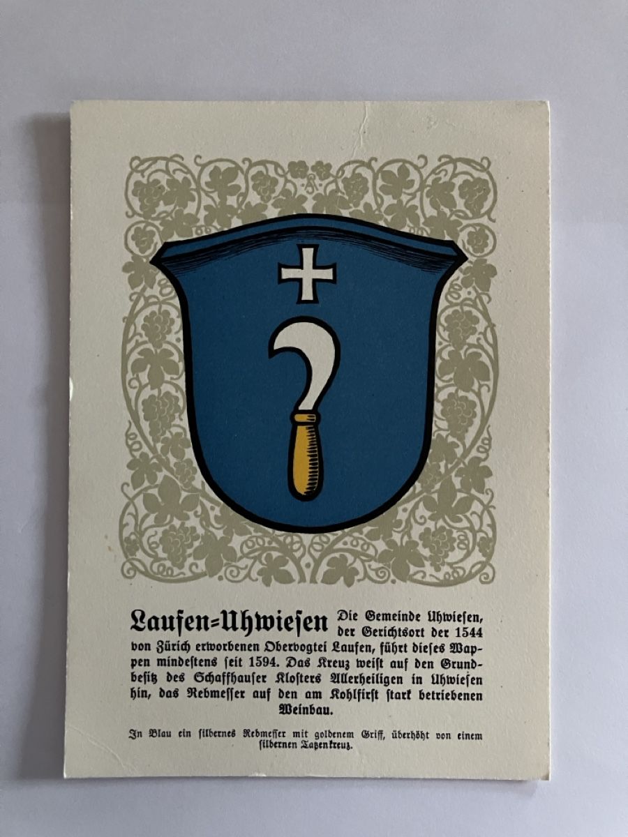 Cartoline postali: Ansichtskarte Gemeindewappen Laufen-Uhwiesen – Usato da Bauma venduto da Baumer71