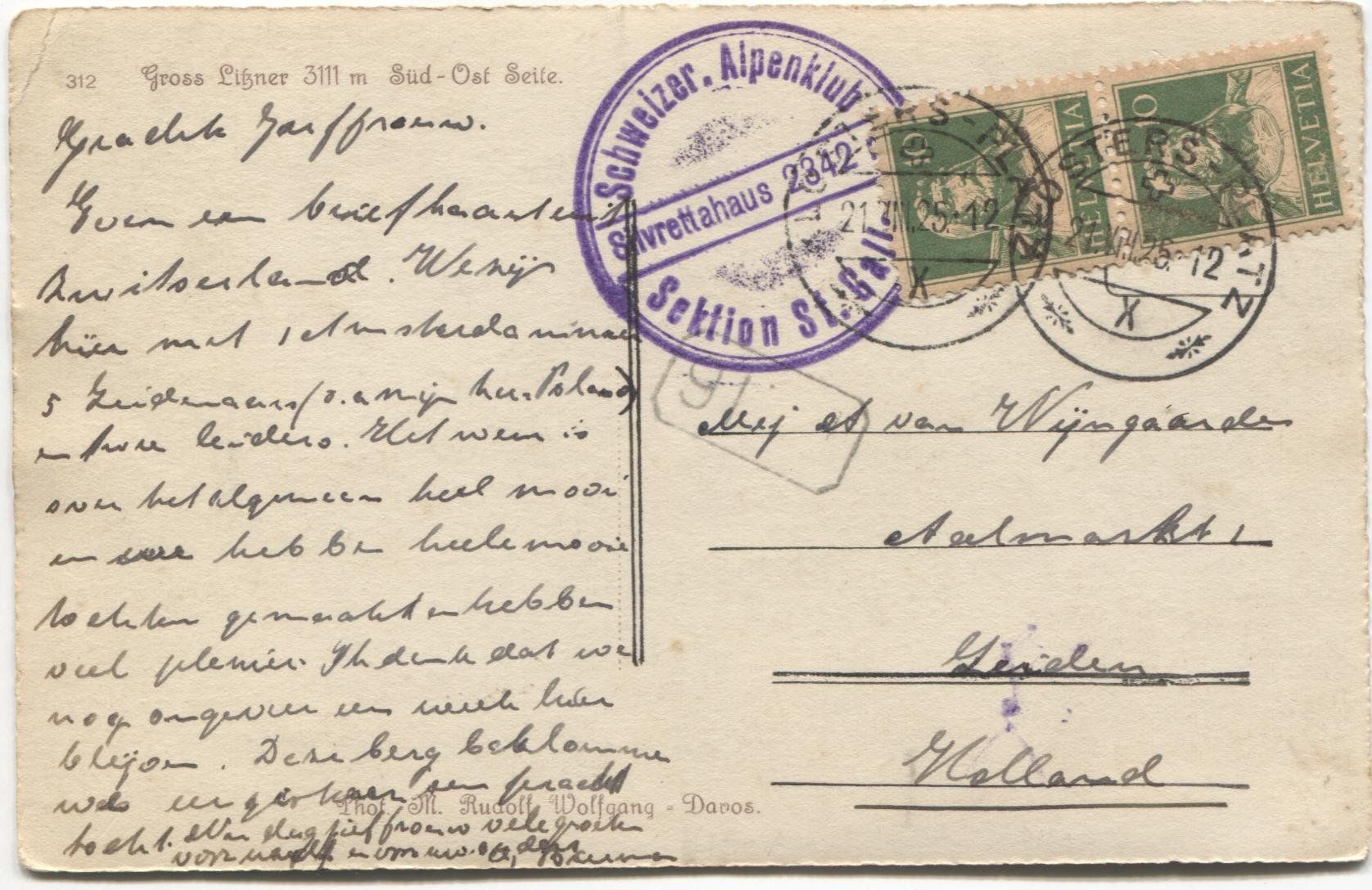 Cartoline postali: KLOSTERS GR 1925 Bergsteiger auf dem Gross Litzner – Usato da Rothrist venduto da Clanx 2
