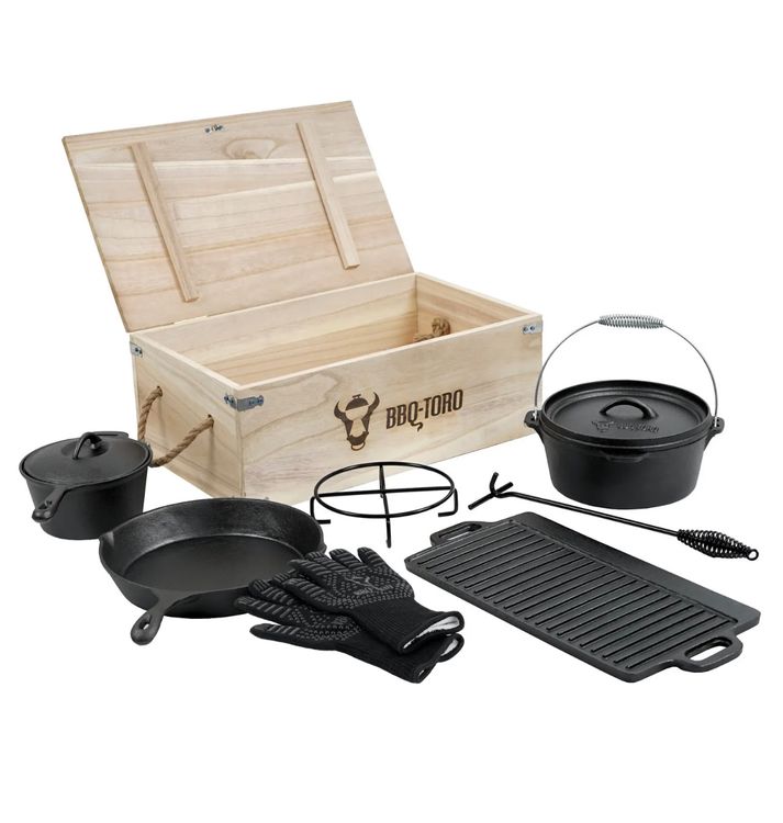 BBQ-Toro Dutch Oven Set in Holzkiste, mit Stieltopf Grill