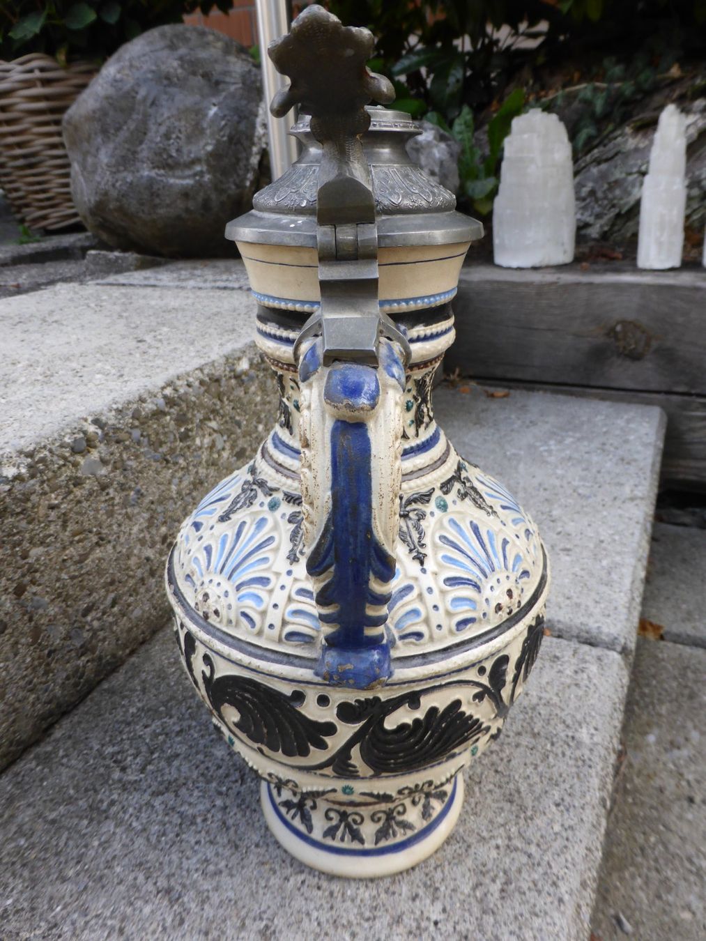 Caraffe: STEINGUT KRUG MIT ZINNDECKEL WESTERWALD BRD - CA 1920 – Usato da Reinach AG venduto da pussi100 3