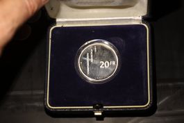 20 Franken Silbermünze 1991 in PP Original in original Box