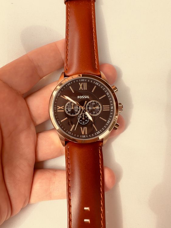 Elegante Fossil Herrenuhr Roségold Lederarmband (Neu (gemäss