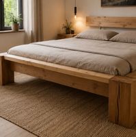 Massives Balkenbett aus Holz, 160x200 – Rustikaler Hingucker
