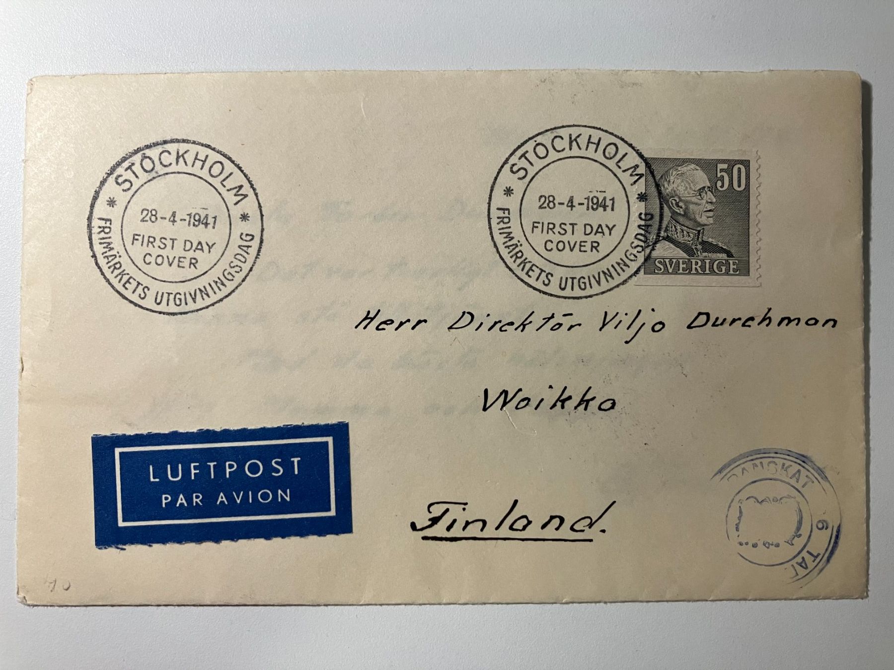 Alle Briefmarken: Schweden 1941, Mi 264 A, FDC 28.04.1941 – Gebraucht aus Würenlos von Eulenpostuhu