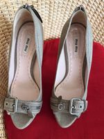 Miu Miu Taupe Khaki Fabric Buckle Zip Detail Pumps Heels 