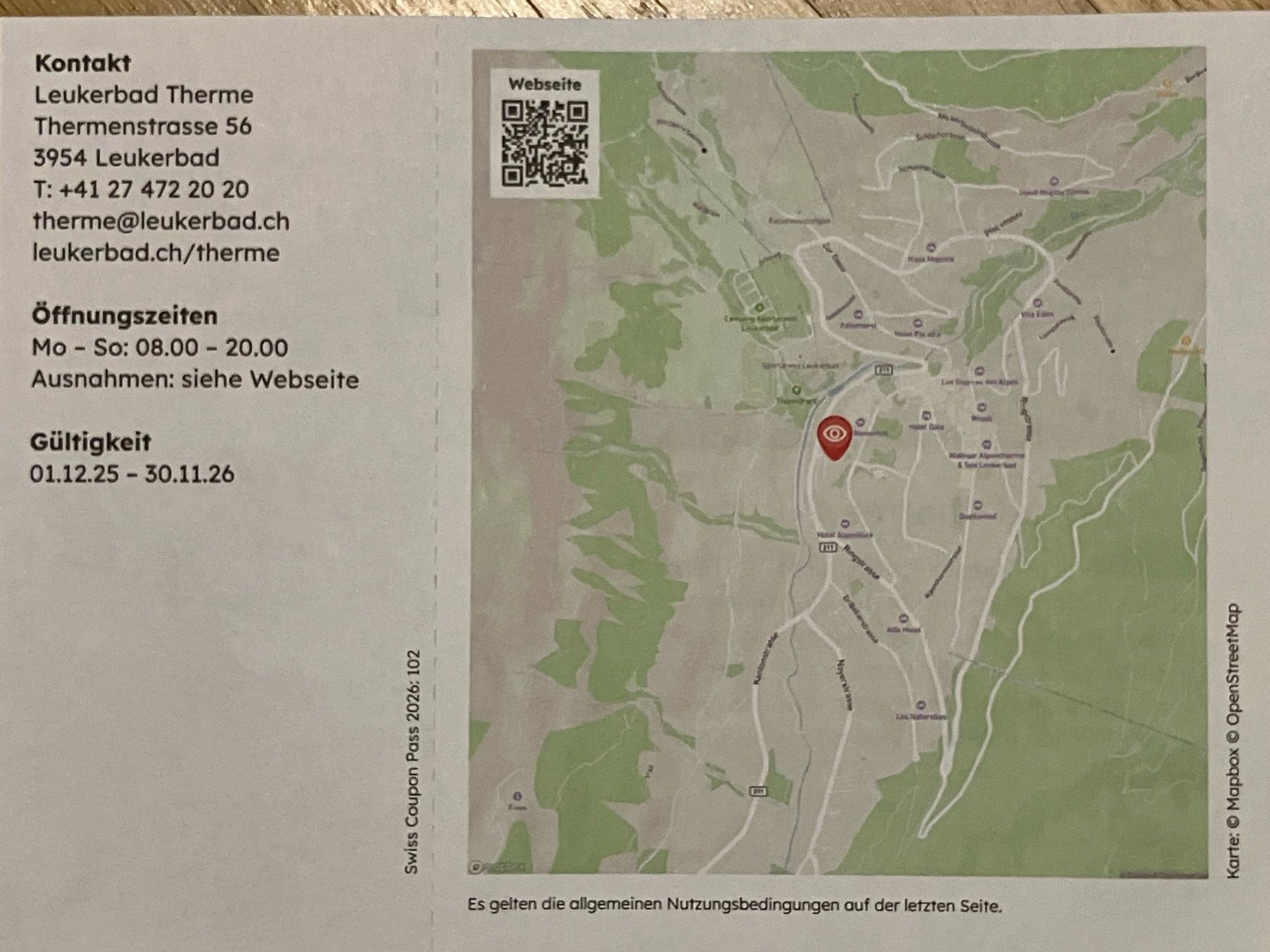 Leukerbad Therme Bad 2 für 1 Gutschein - Super Geschenkidee! (Neu ...