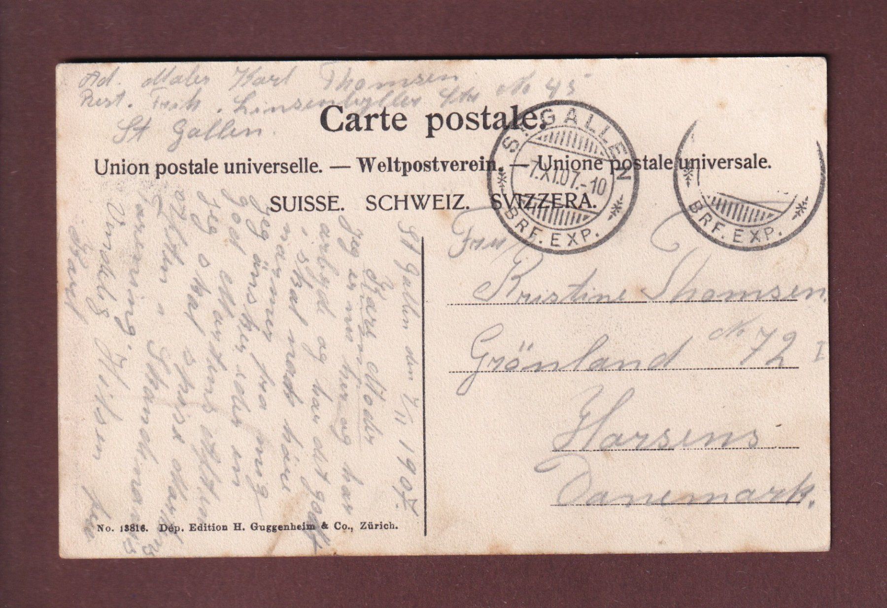Ansichtskarten: ST. GALLEN - Westquartier - 1907 – Gebraucht aus Pully von nicecards 1