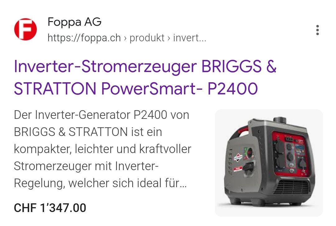 Stromgeneratoren: Briggs & Stratton Inverter Stromerzeuger Generator P2400 – Neu und originalverpackt aus Densbüren von H-76 9