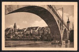 AK Bremgarten, Uferpartie mit Brücke