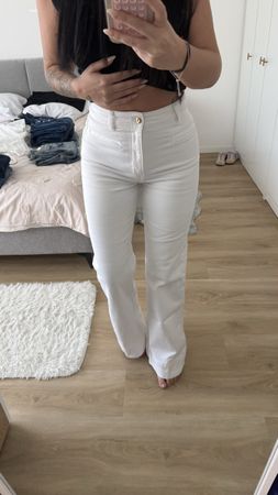 Pantalon jean femme blanc coupe large taille haute bon état