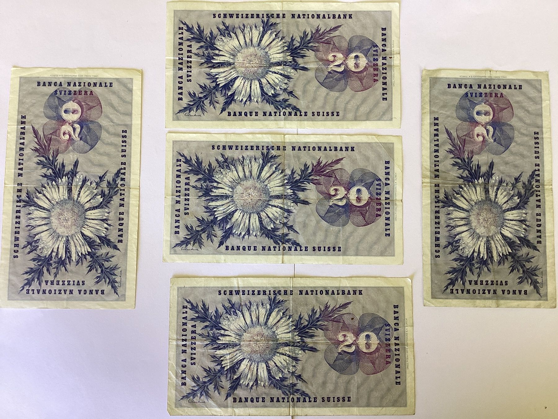 Banconote: 5  Schweizer 20 Franken-Banknoten – Usato da Buchs SG venduto da Racesnail 1