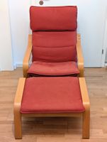 Sessel mit Fusshocker Holzgestell, Stoffbelag