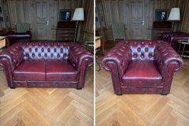 Chesterfield Sofa & Sessel – 100% Büffelleder Burgundy