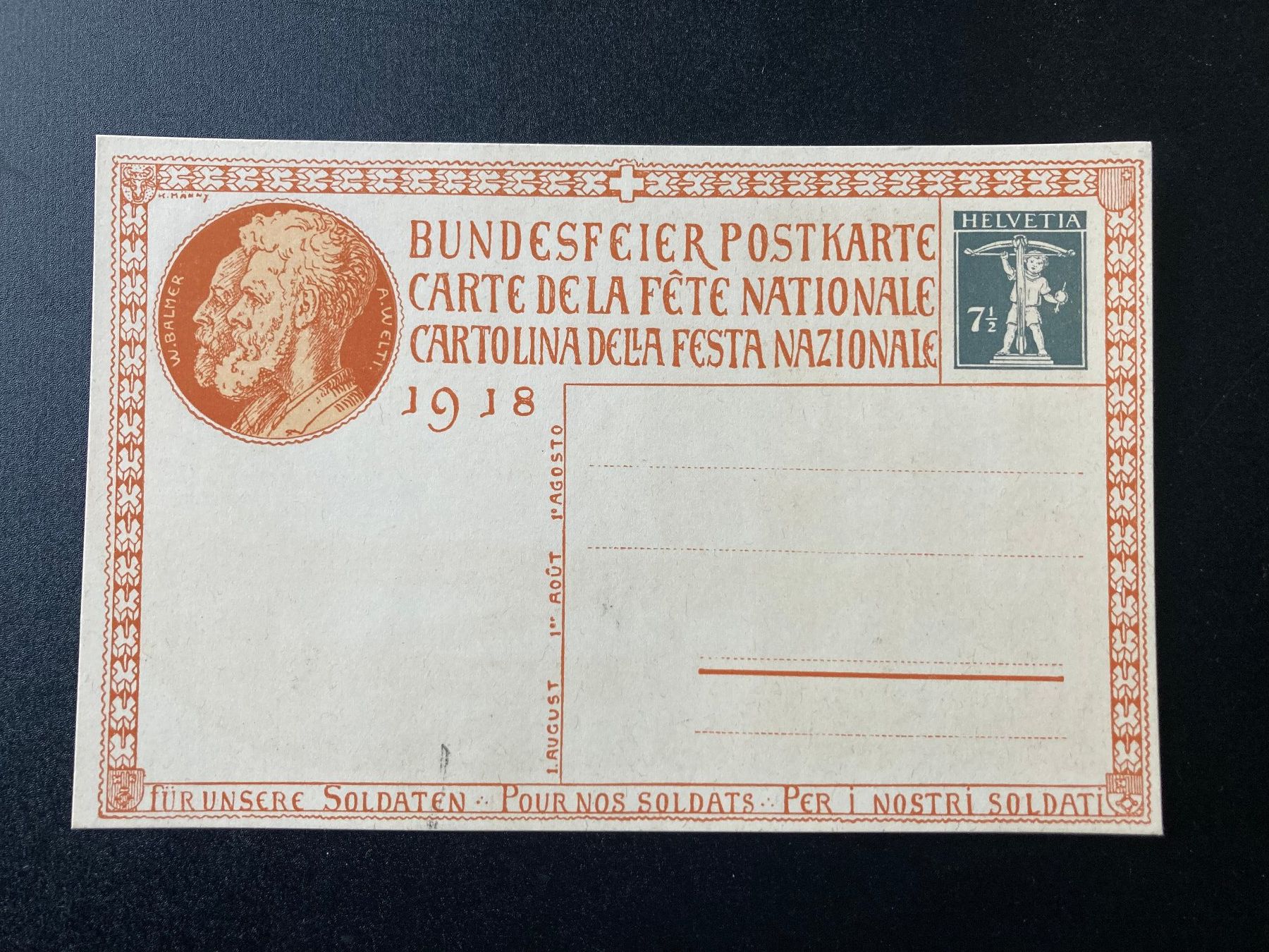 Tutti i francobolli: Bundesfeierkarte 1918 ** – Nuovo (secondo la descrizione) da Niederurnen venduto da Alpineyeti