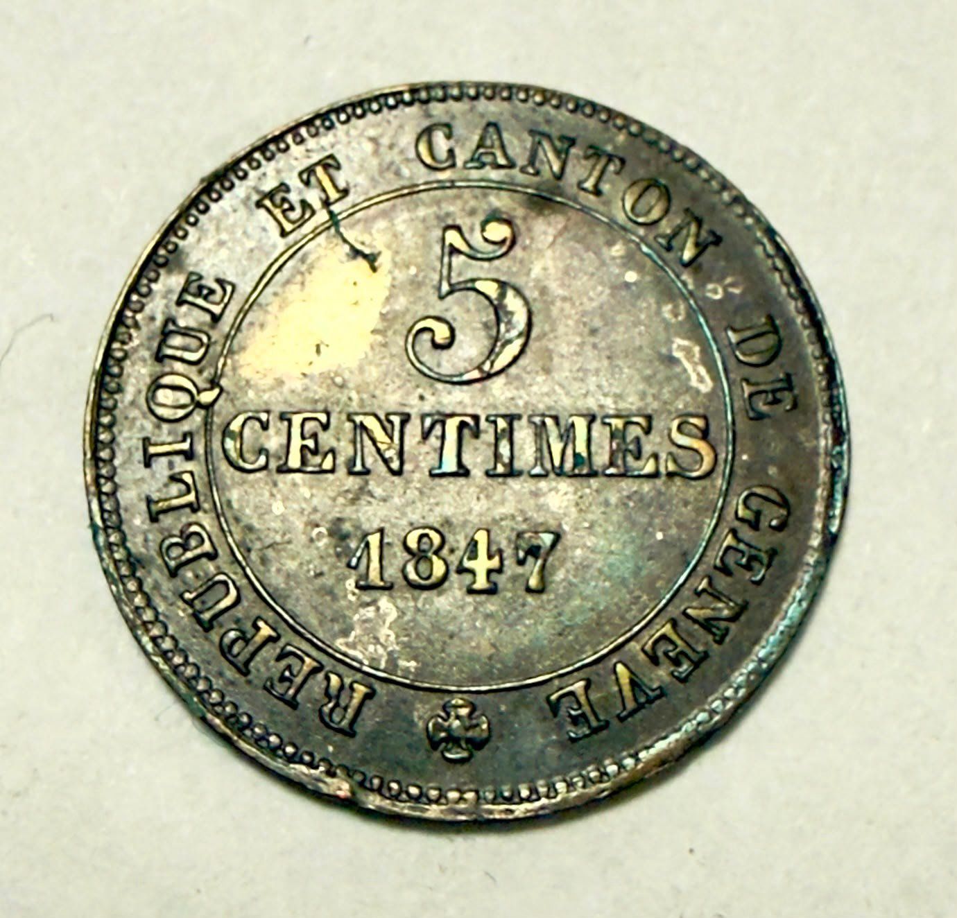 Tutti le monete: Geneve 5 Centimes 1847 aUNC-UNC grade – Nuovo (secondo la descrizione) da Zürich venduto da Tasmiyah