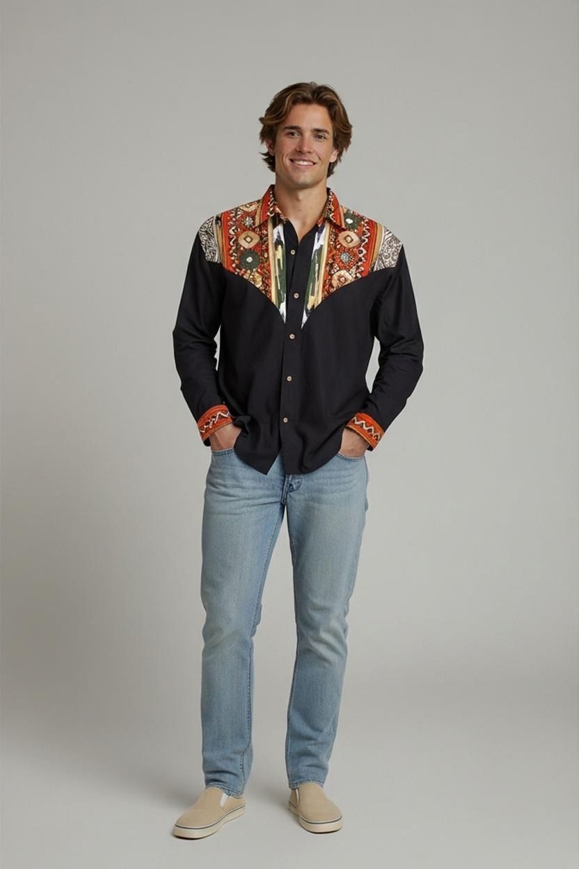 Camicie: De Pur Sang Western-Stil Button-Down Hemd mit Aztekenmuster – Usato da Zug venduto da vinokilo