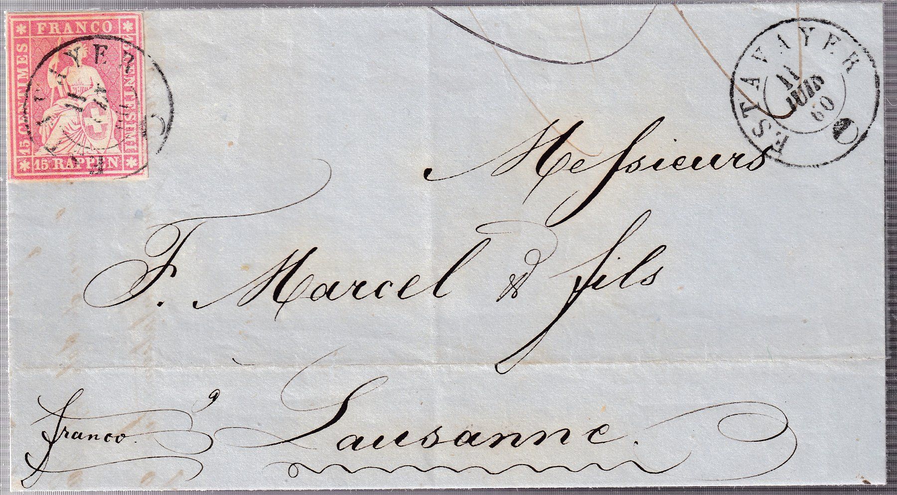 Tutti i francobolli: 1854/62 STRUBEL Zst.Nr.24G – Usato da geneve venduto da philatelie-marchand
