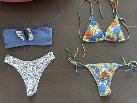2x Bikini Set Blumenmuster blau gelb orange Grösse S