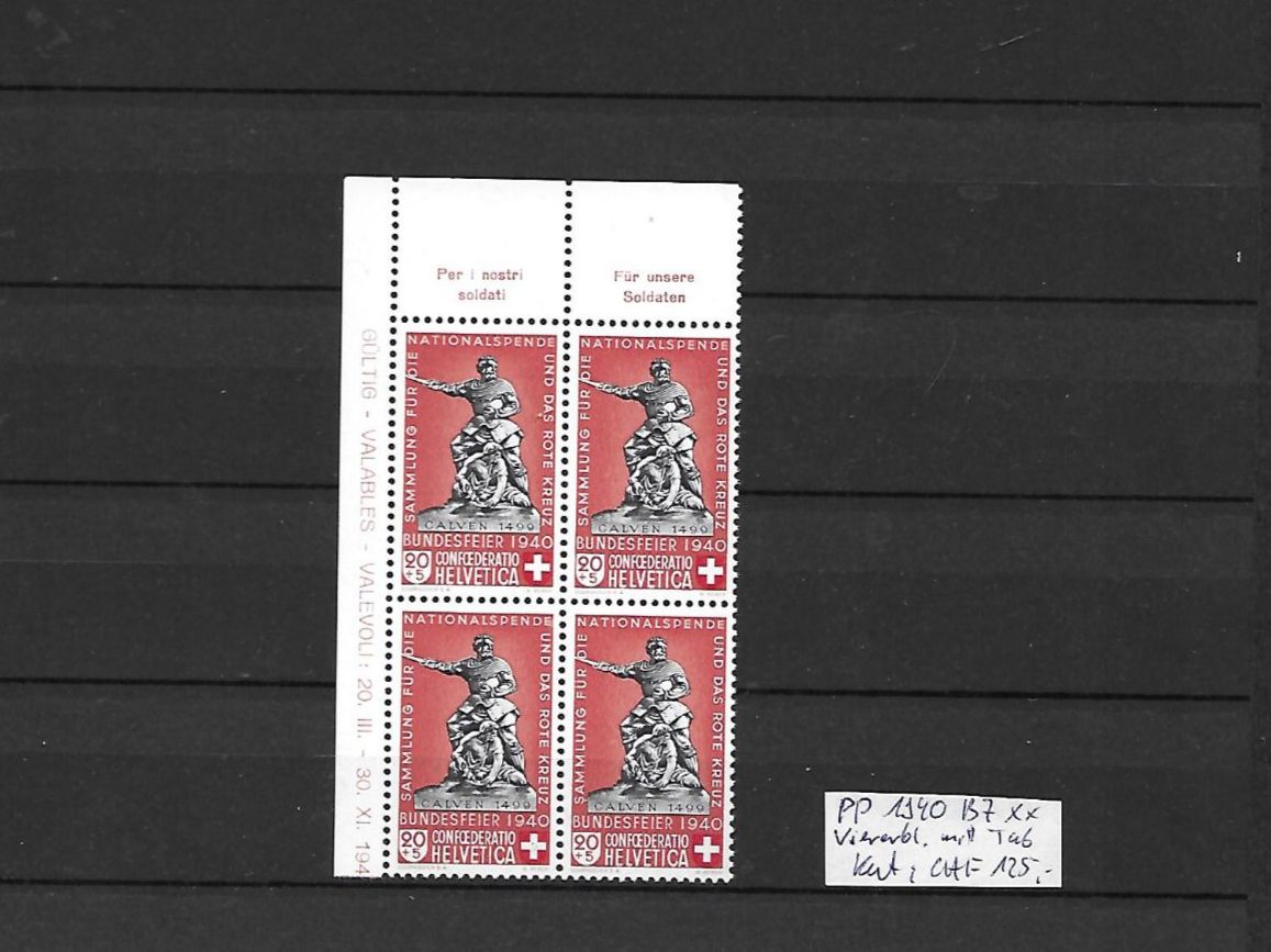 Tutti i francobolli: PP 1940 B7 ** Viererbl. mit Tab Kat: CHF 125.- – Nuovo (secondo la descrizione) da Basel venduto da Ilp